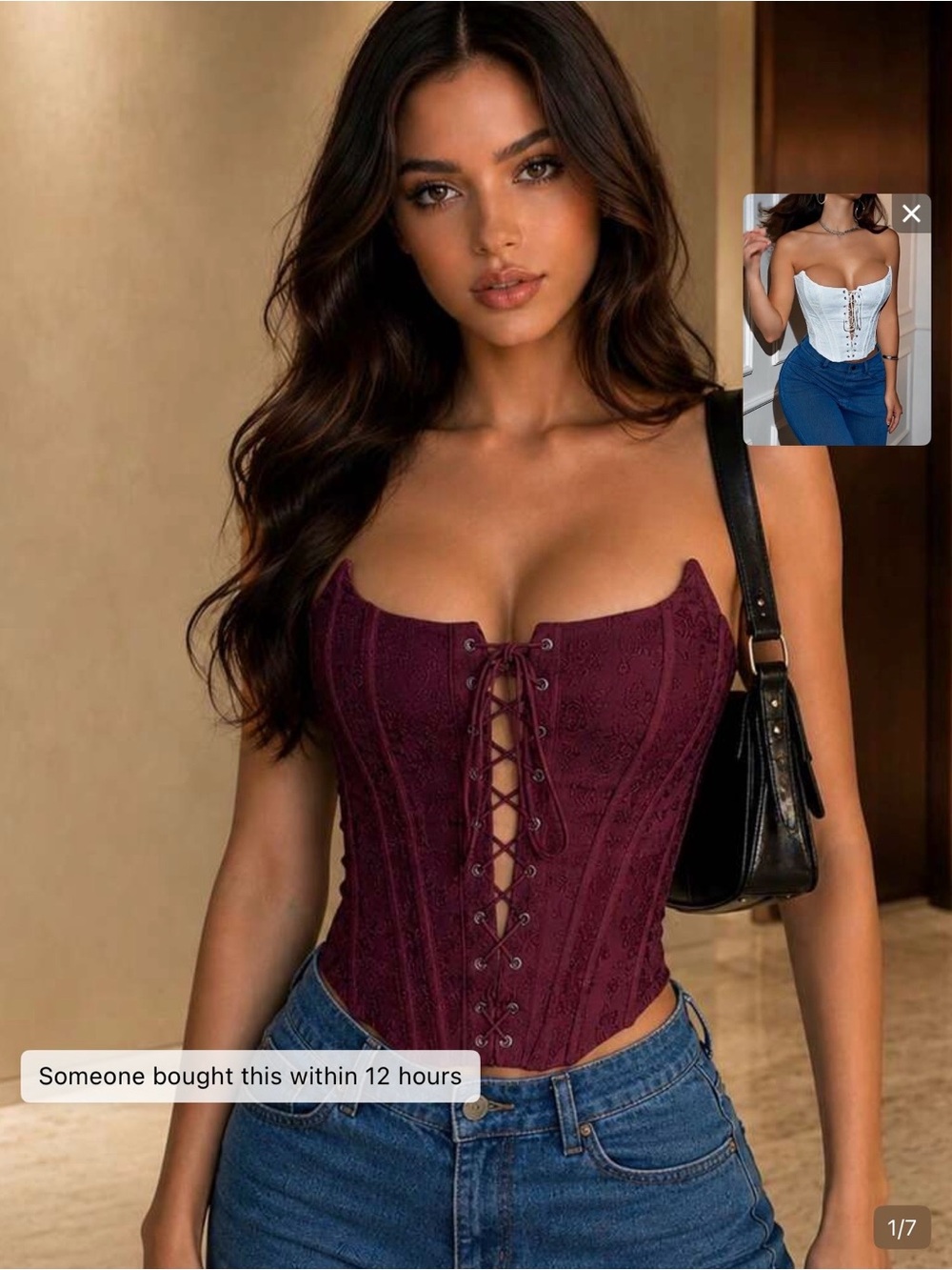 SHEIN Burgundy Lace-Up Corset Camisole